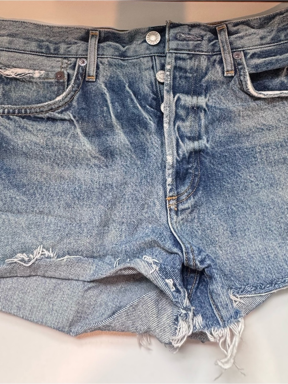 Parker Women's Light Blue Distressed Button-Fly Jean Shorts- 28 Parker